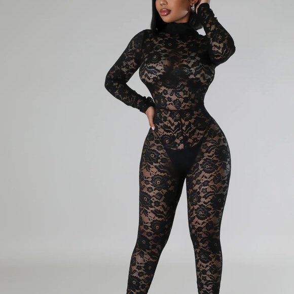 Lace Jumpsuit Mockneck with removable skirt - Picture 5 of 6